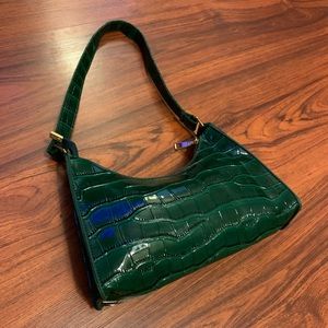 Green Crocodile Embossed Baguette Bag